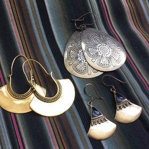Set of (3) pair silver and gold earrings